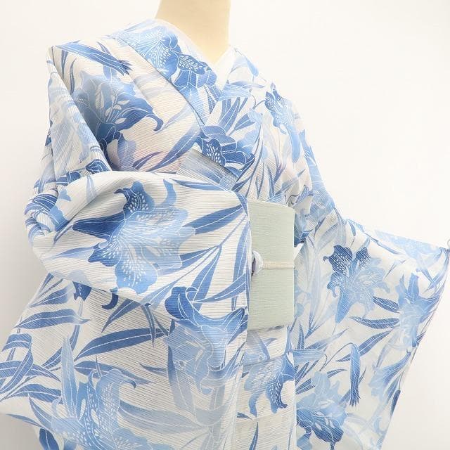 blue 新品 綿絽 撫松庵 百合ぼかし 夏着物 小紋 浴衣 6264