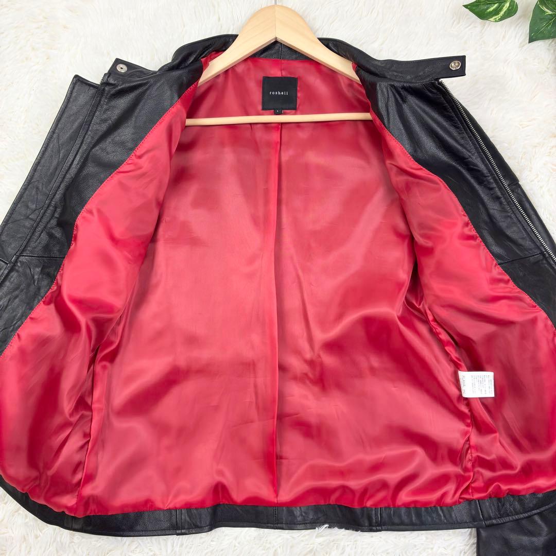 美品　ロシェル　本革　シングルライダース　レザージャケット　蛇腹デザイン　L