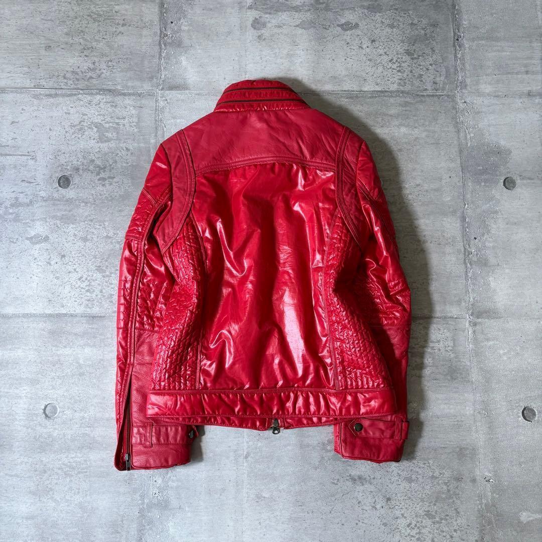 2000's leather × nylon riders jacket y2k