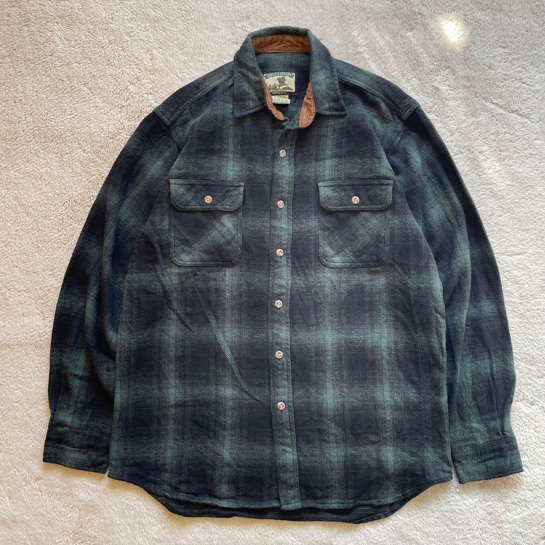 90s Vintage 古着　高級感　オンブレ　チェックシャツ　グリーン