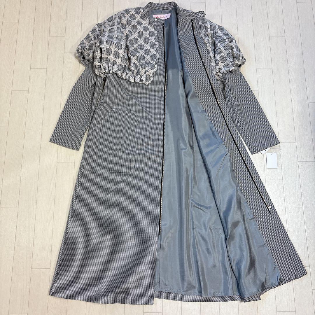 タグ付き 25AW ミントデザインズ ミックスチェックドレスコート 刺繍 千鳥