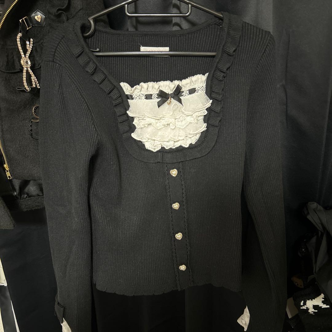 リズリサ 襟付スクエアリブニット ブラック