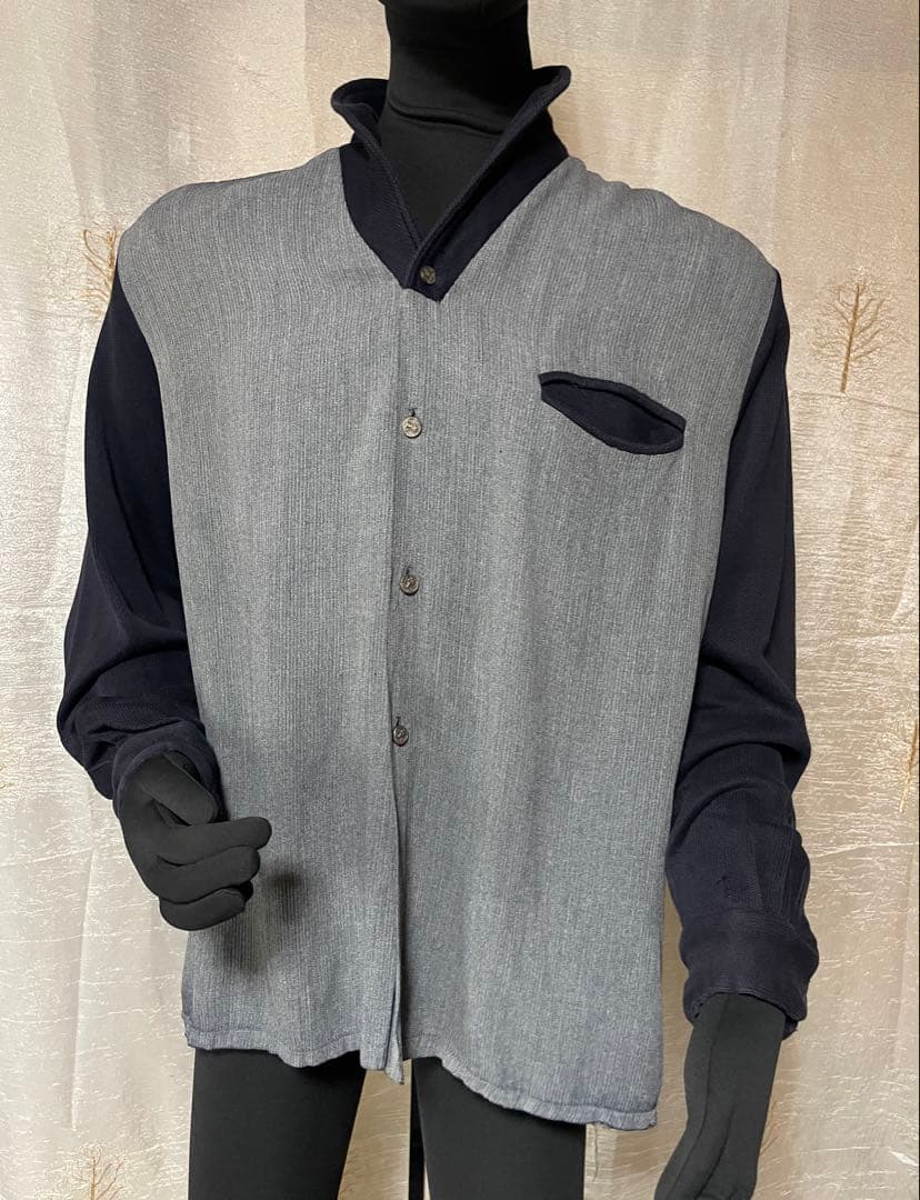 50's Richardsヘチマ襟ネイビー×グレー切替シャツ