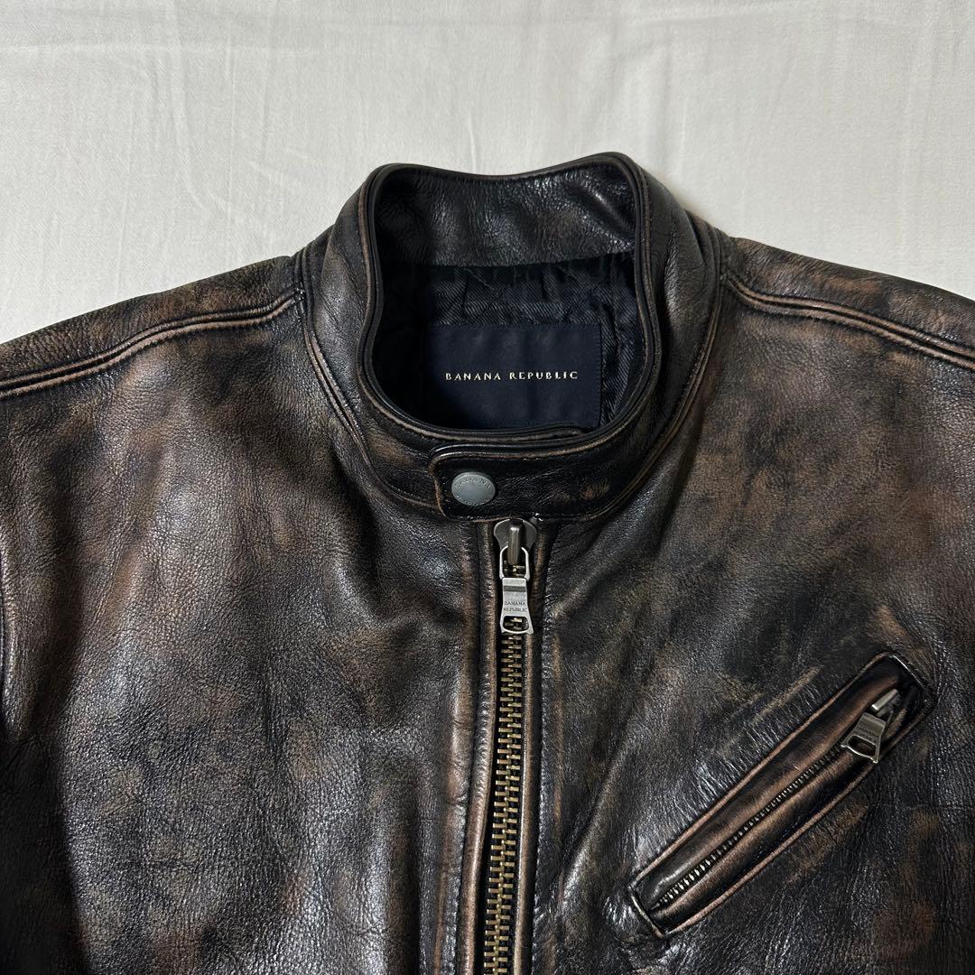 00s BANANA REPUBLIC 加工牛革 シングルライダース 雰囲気抜群