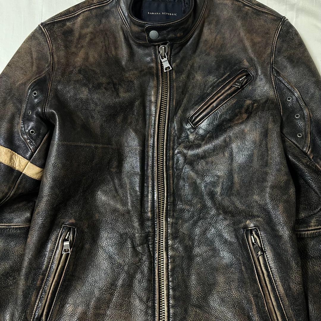 00s BANANA REPUBLIC 加工牛革 シングルライダース 雰囲気抜群