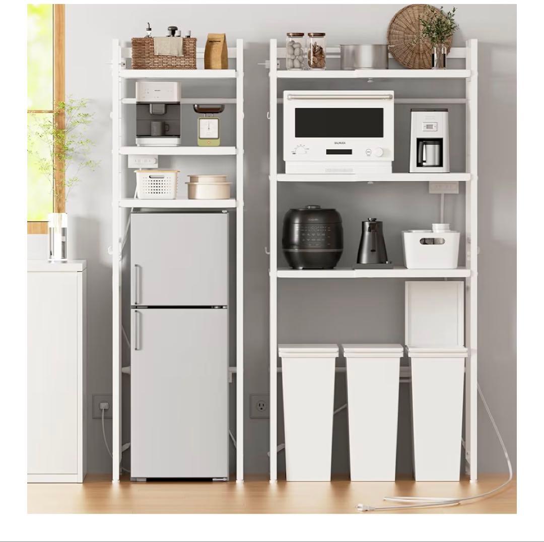 レンジラック　幅伸縮　2口コンセント　高さ調整レンジラック ゴミ箱上ラック