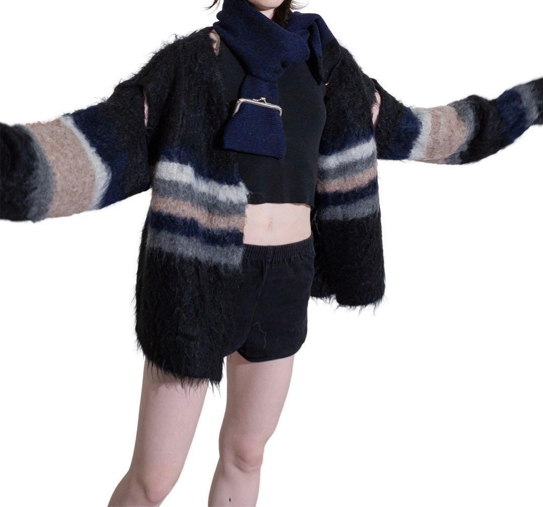 トップス PERVERZE Double Stripe Knit Cardigan BLK