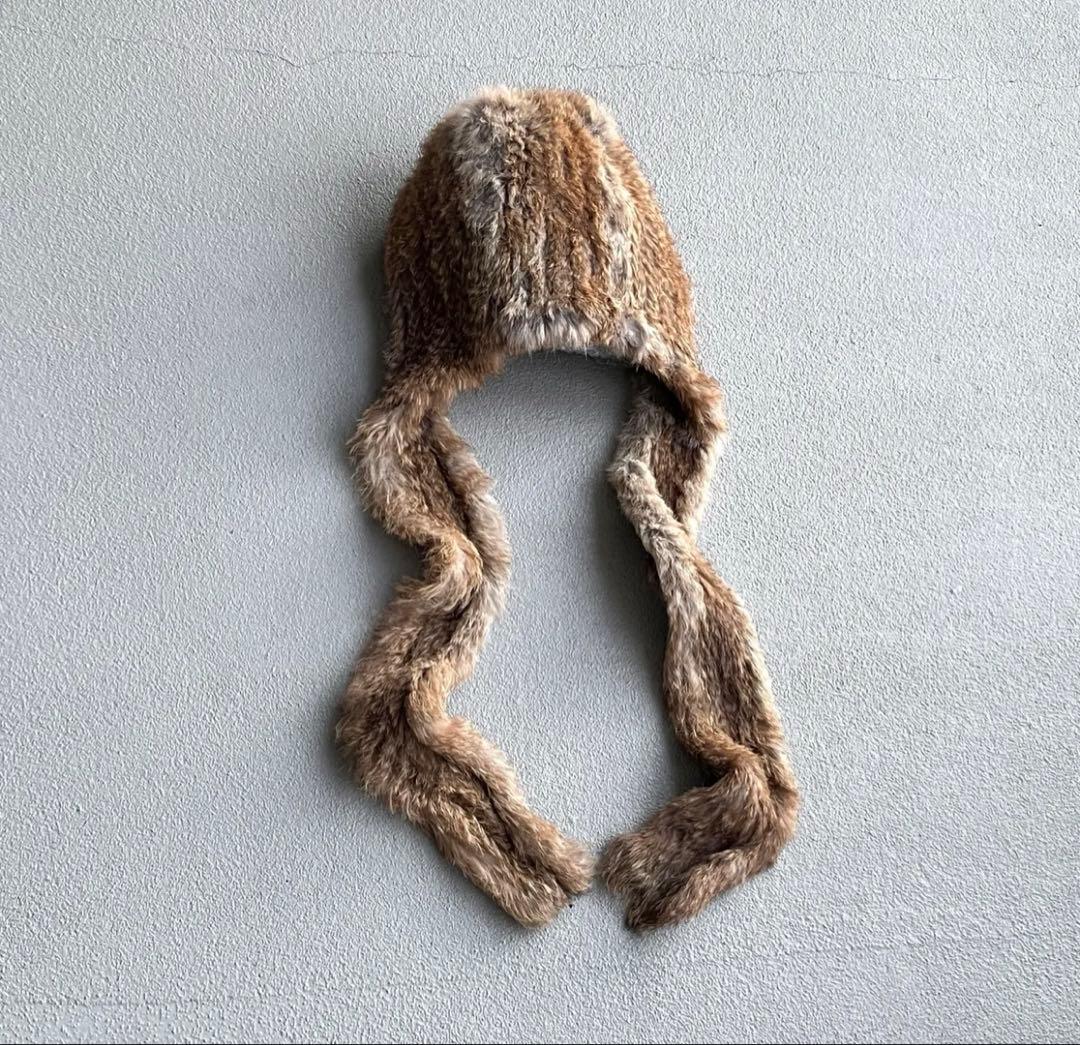 帽子 vintage rabbit fur muffler cap