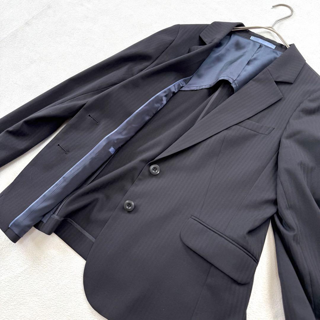 美品・洗える✨レミュー ストライプ パンツ スーツ セットアップ ブラック
