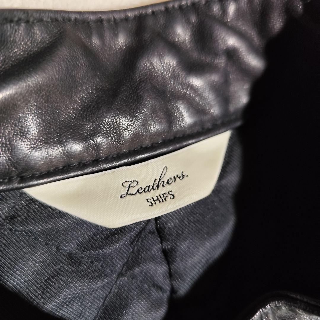 美品【 SHIPS 】 ✦ シップス ラム レザー ライダース ジャケット 黒