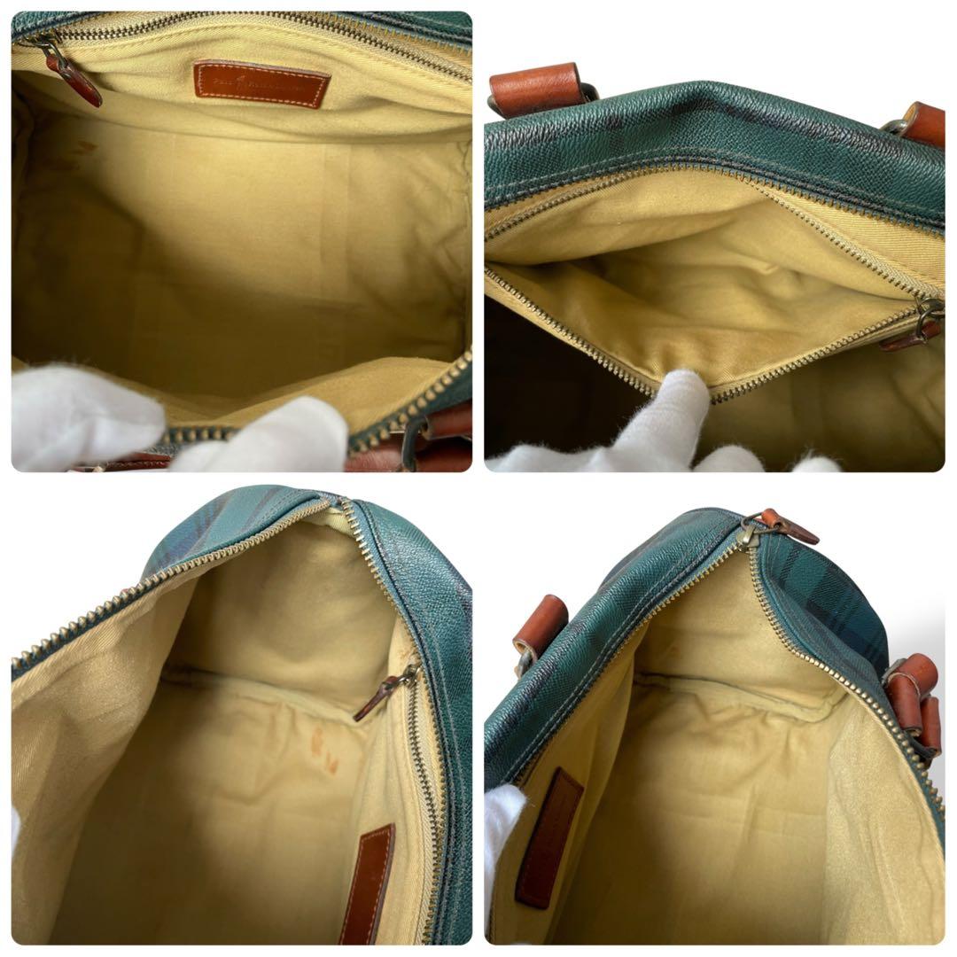 ポロラルフローレン☆ブラックウォッチ チェック ボストンバッグ PVC レザー