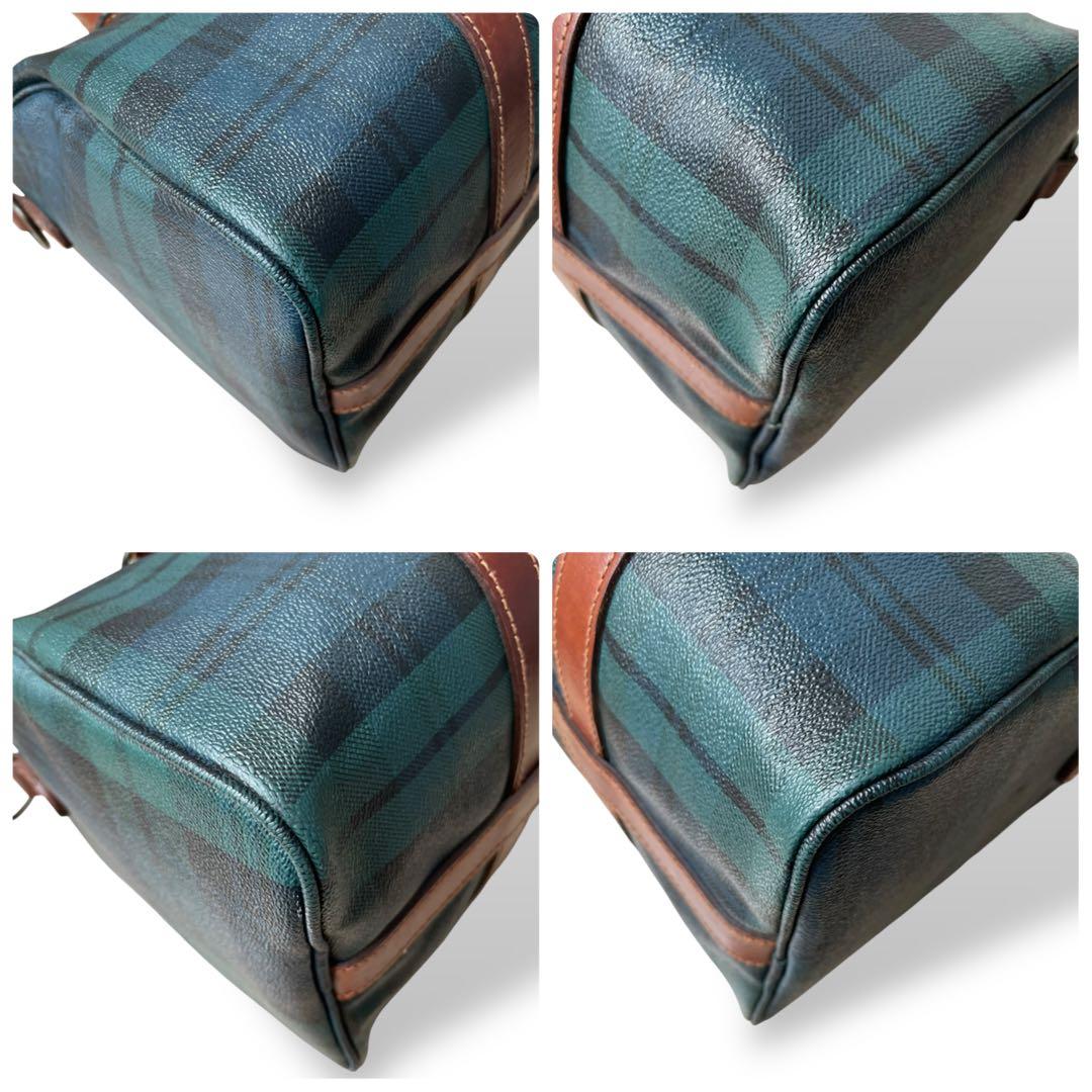 ポロラルフローレン☆ブラックウォッチ チェック ボストンバッグ PVC レザー