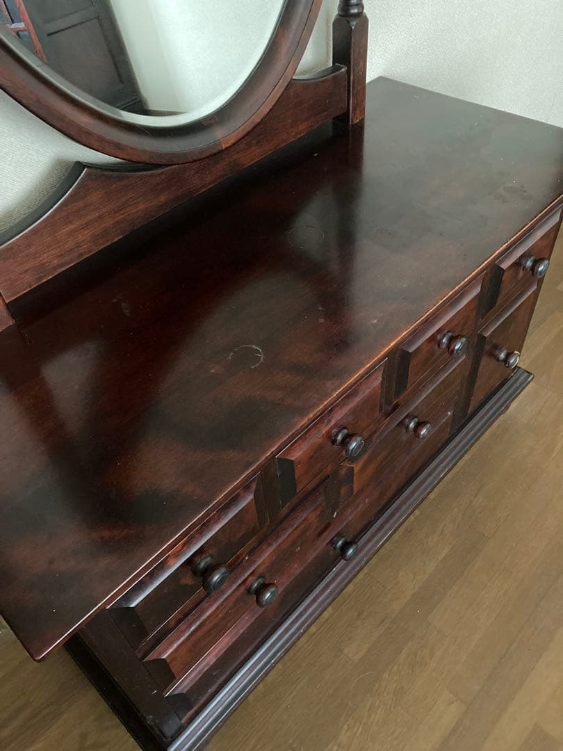 九州民芸家具　木製ダークブラウンドレッサー・鏡台