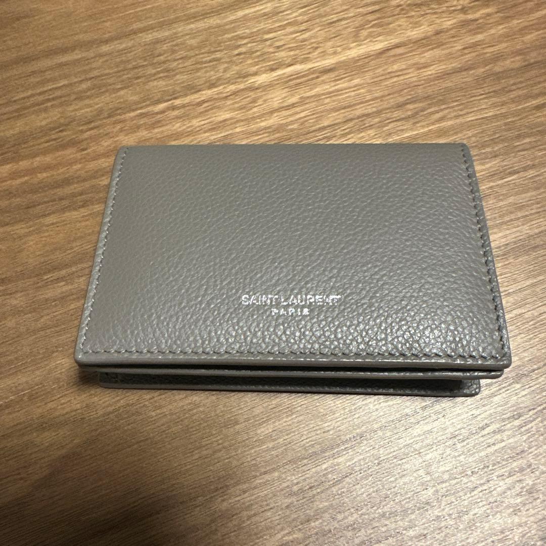 SAINT LAURENT グレー レザー 名刺入れ 専用袋付き