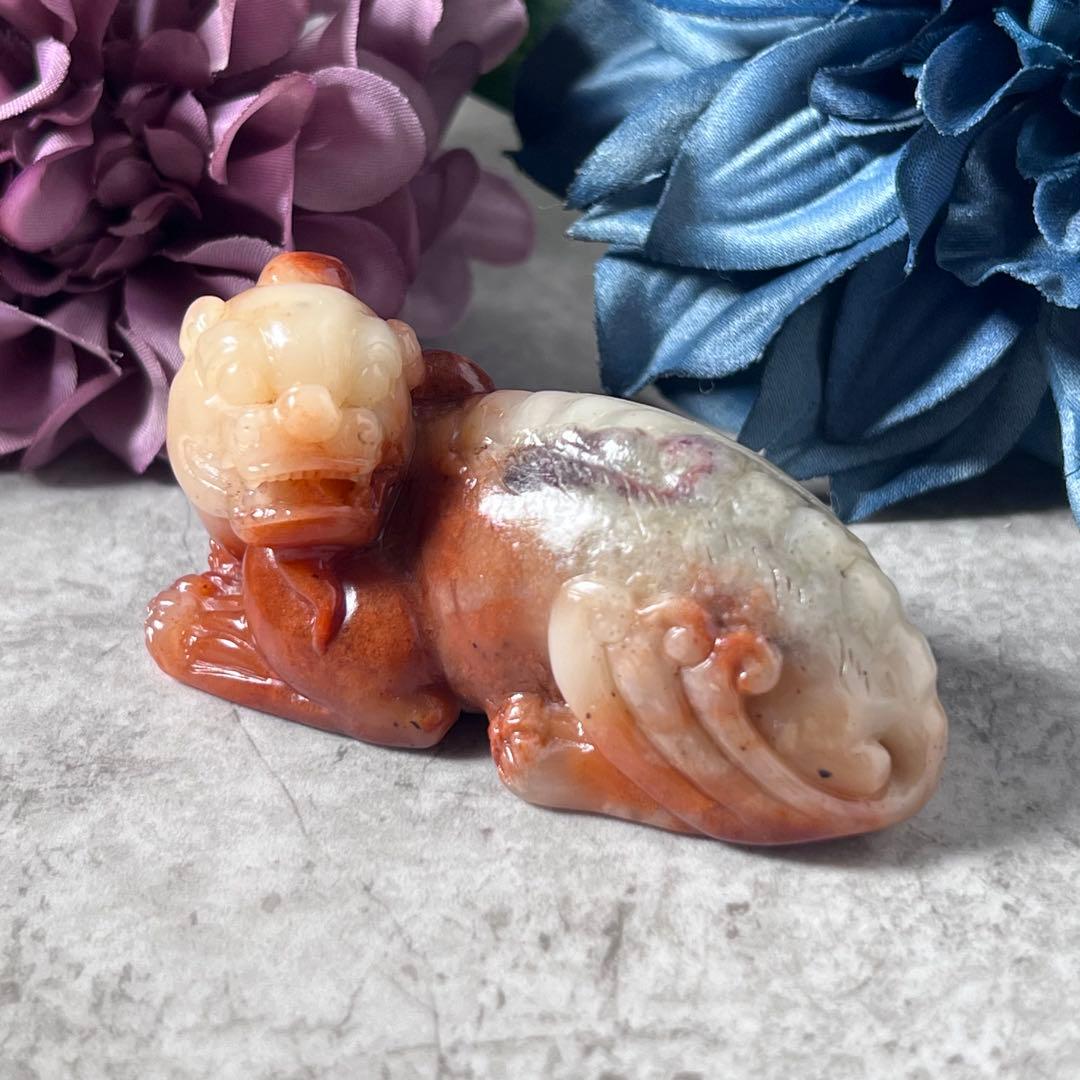 【寿山石】芙蓉獅子吉祥置物