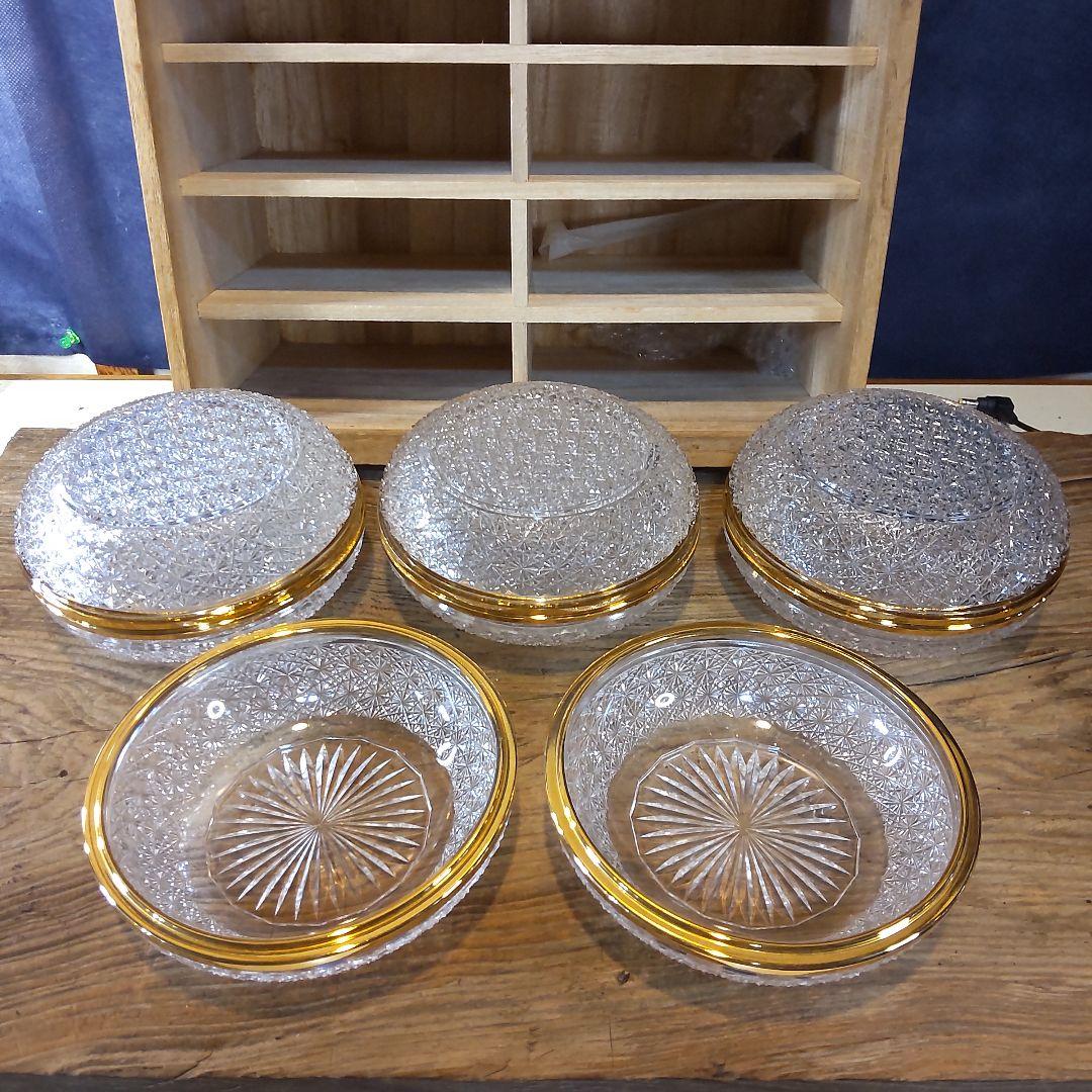 須田秀石④　茶懐石用　クリスタル　　五客セット（内、蓋が無い物2つ）