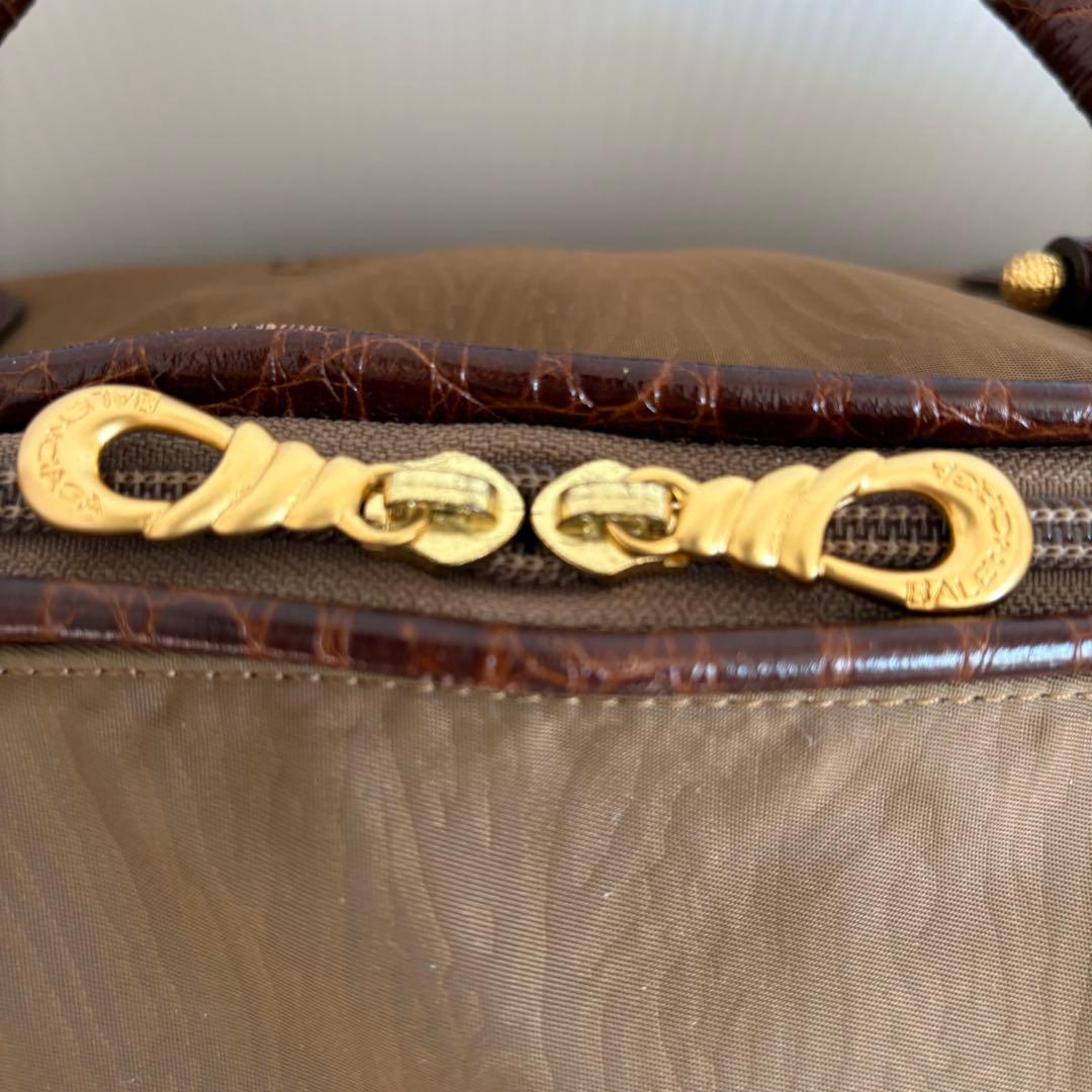 極美品⭐︎ バレンシアガ⭐︎ボストンバッグ ブラウン ナイロン×クロコ型押しレザー