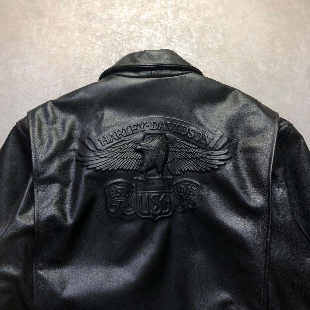 90s~00sハーレーダビッドソンイーグルロゴ牛革シングルライダースジャケット