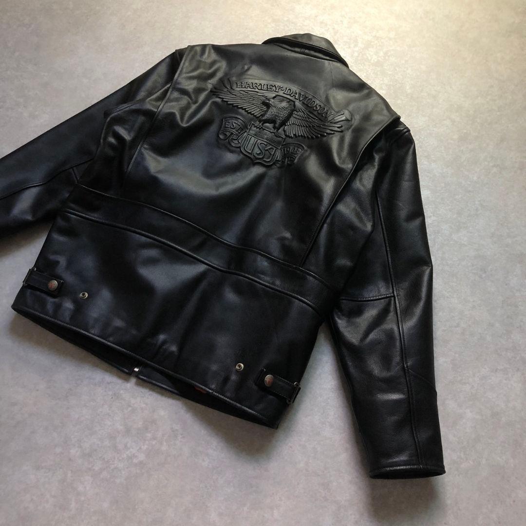 90s~00sハーレーダビッドソンイーグルロゴ牛革シングルライダースジャケット
