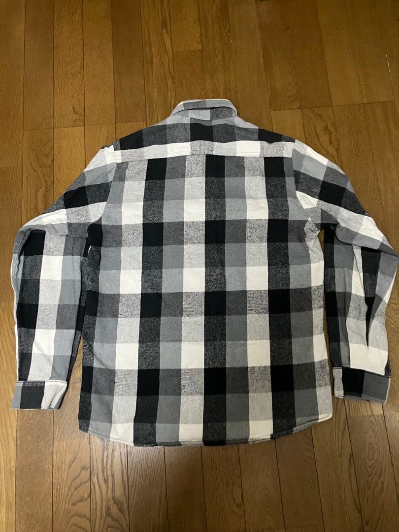 90s FIVE BROTHERネルシャツ 白黒グレーブロックチェック USA製