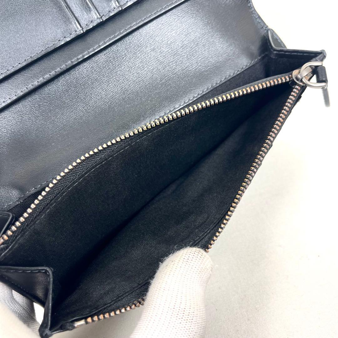 バーバリー　長財布　シャドーチェック　ロゴプレート　二つ折り　レザー　ブラック