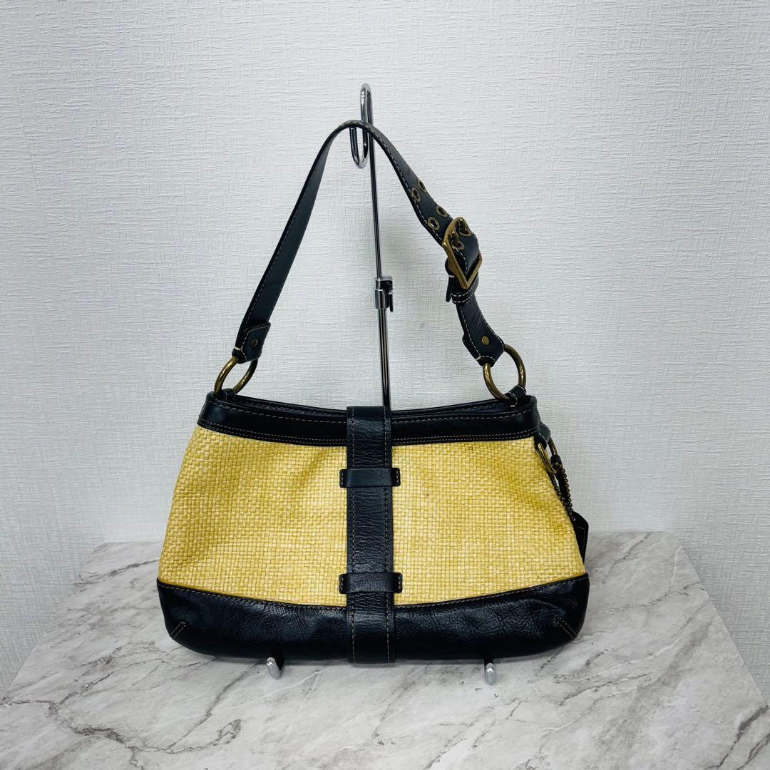 ✨COACH✨コーチ✨ストローバッグ✨ヴィンテージ✨ブラック✨かごバッグ✨