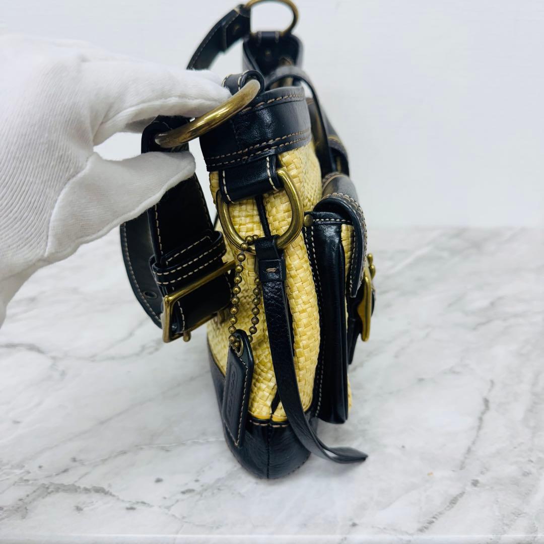 ✨COACH✨コーチ✨ストローバッグ✨ヴィンテージ✨ブラック✨かごバッグ✨