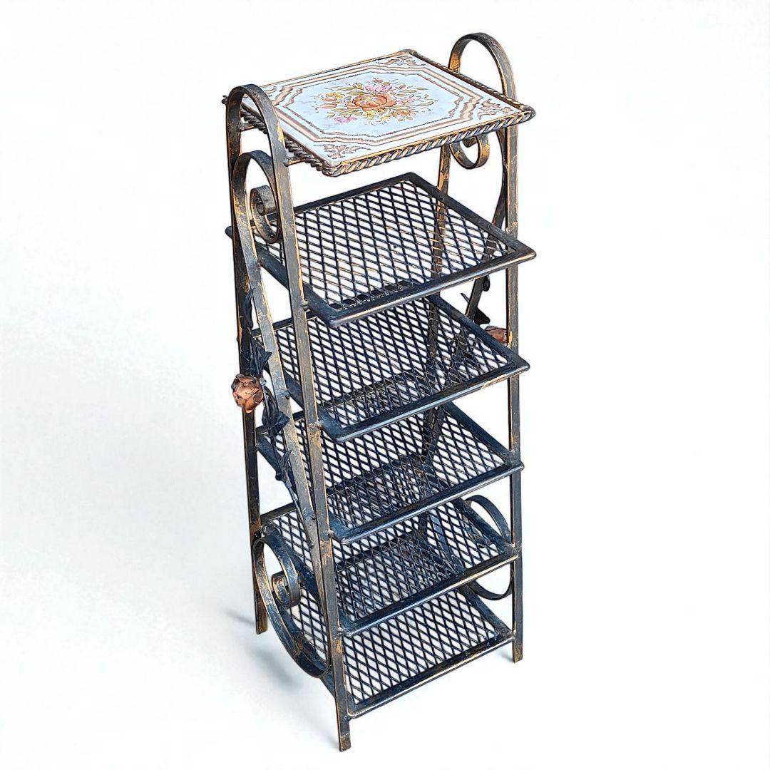 ローズ　アイアンラック　ルームシューズラック　タイル　アンティーク　カントリー