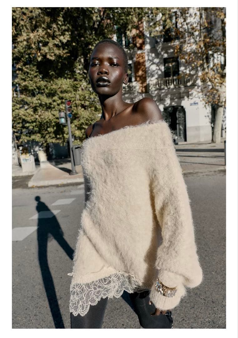 ZARA レースコンビニットセーター　S