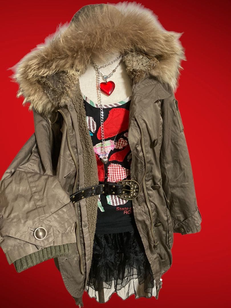 y2kモッズボアラビットファー00s平成ギャルフェアリーグランジロックミリタリー