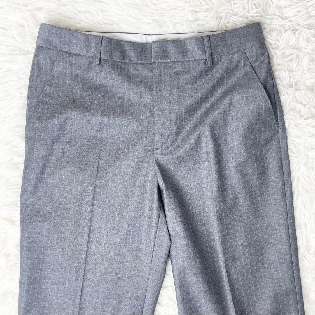 【美品】23区 パンツスーツ グレーストライプ 上XL下L