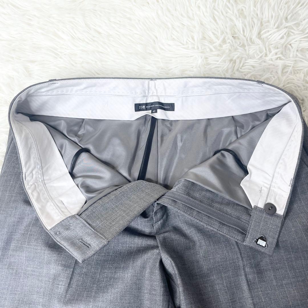 【美品】23区 パンツスーツ グレーストライプ 上XL下L