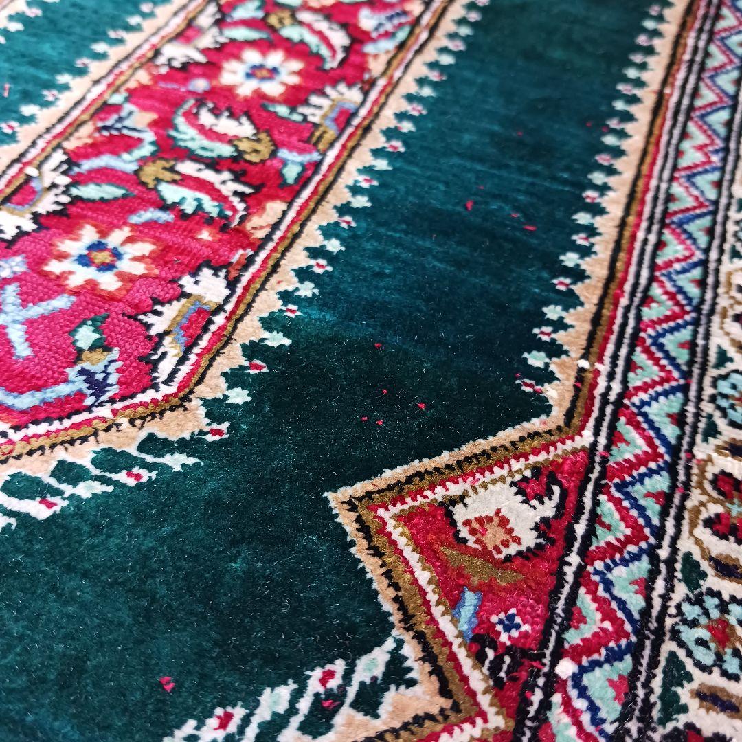 Y3261 高級ペルシャ絨毯 クム産 シルク100% 手織り 工房サイン