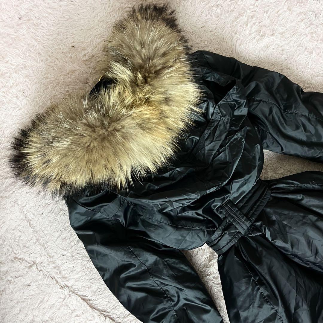 ✖︎ セオリー ダウンコート ロング ラクーンファー ベルト 黒 ブラック L