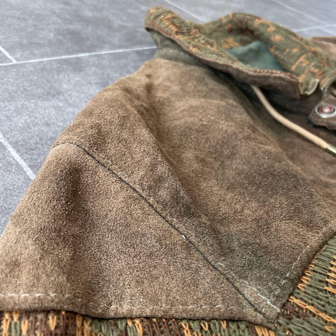 -90s euro 本革 スウェードレザージャケット ニット地切替