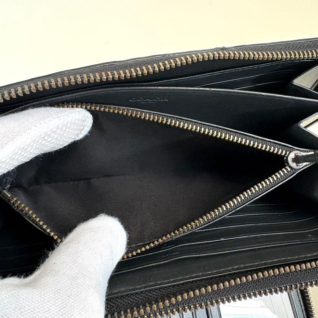 【美品】COACH 長財布　オーガナイザー　ダブルジップ シグネチャー ブラック