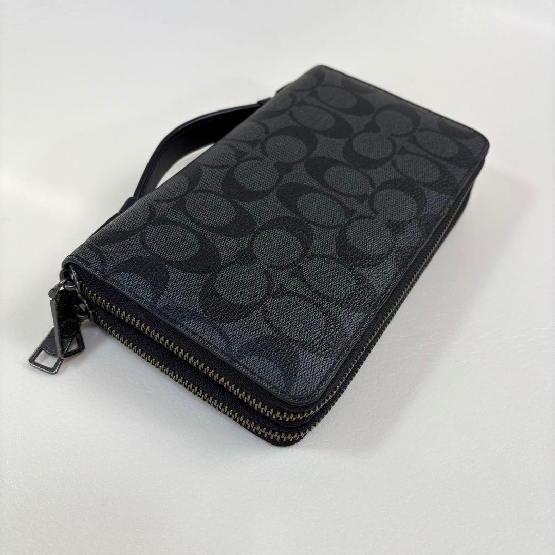 【美品】COACH 長財布　オーガナイザー　ダブルジップ シグネチャー ブラック