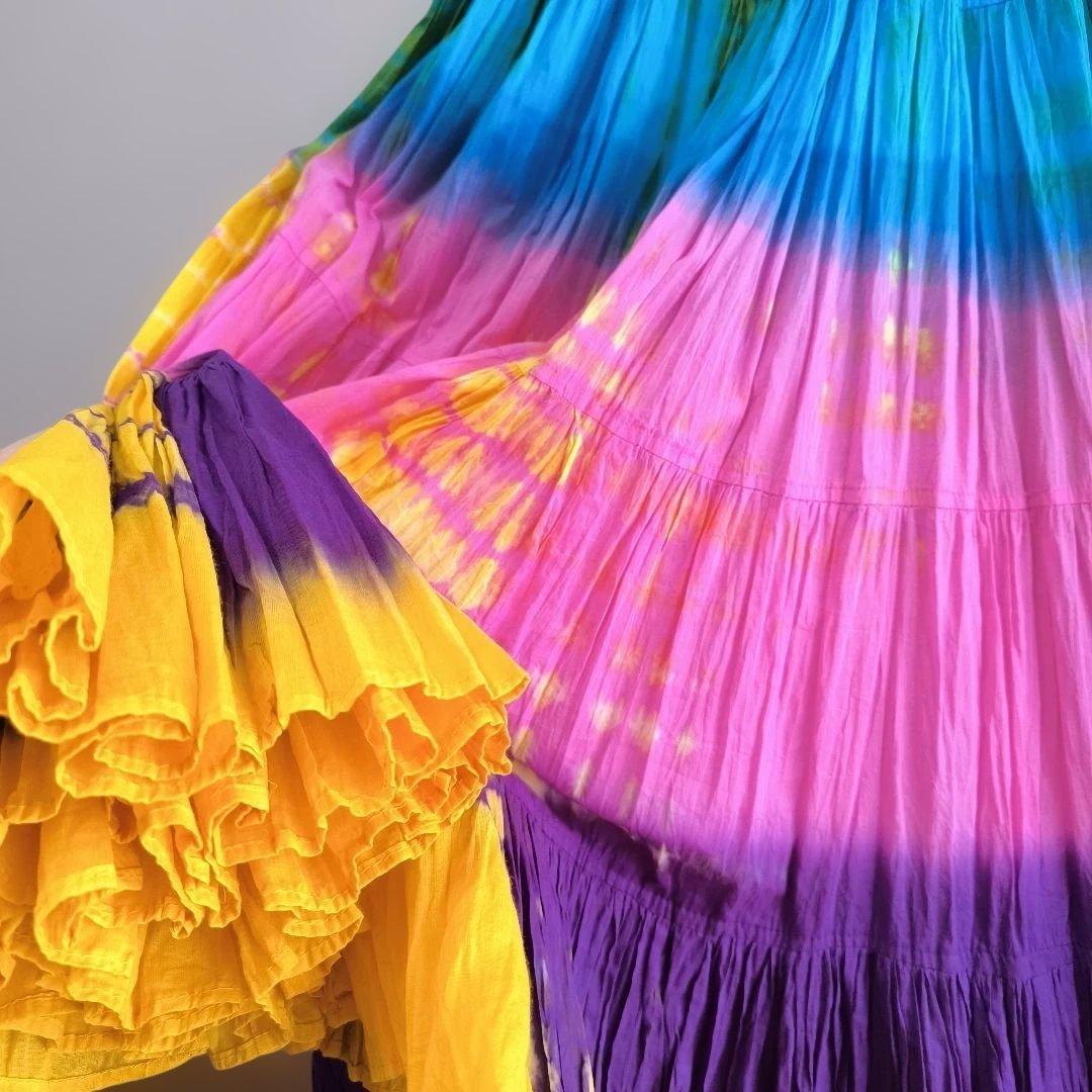 ベリーダンス　ジプシースカート　シルクベール　タイダイ柄