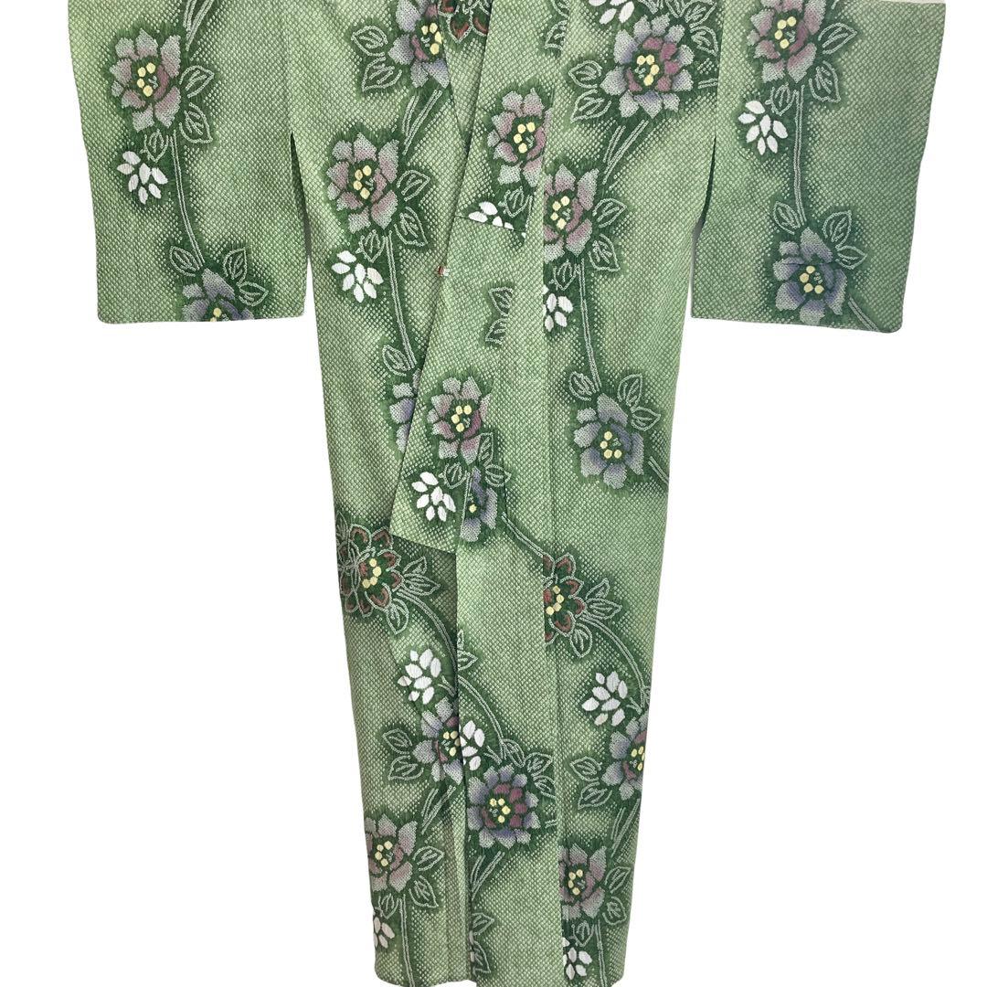 グリーン　身丈158 有松絞り 絞り染め　絞り浴衣　 浴衣　NO44