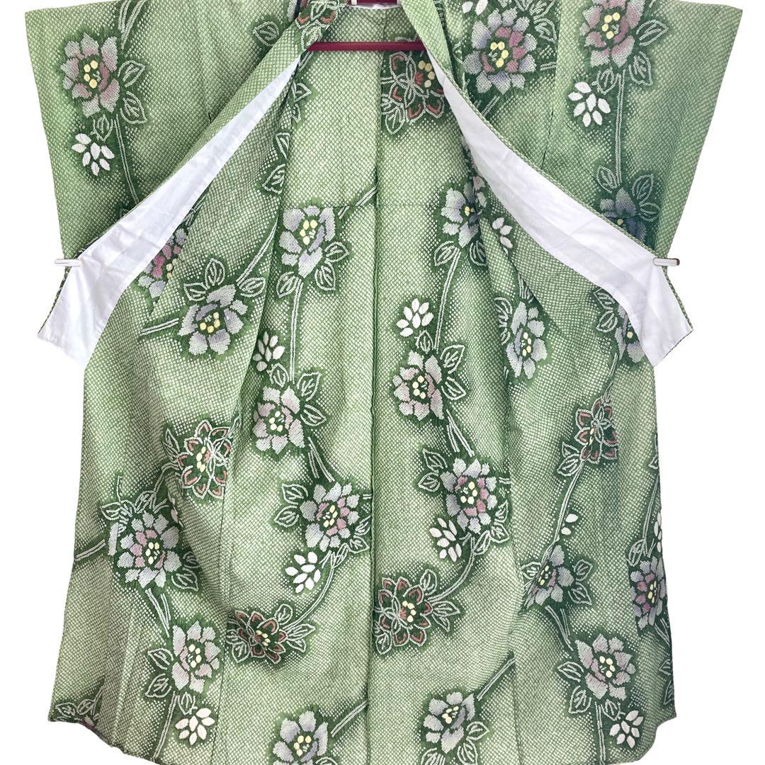 グリーン　身丈158 有松絞り 絞り染め　絞り浴衣　 浴衣　NO44