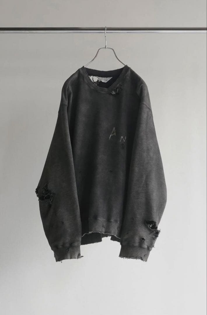 トップス ancellm CRASH UNEVEN OVER SWEAT SHIRT