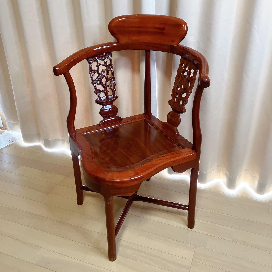専用】　　　　　　【ビンテージ】唐木調 透かし彫り アームチェア 無垢材