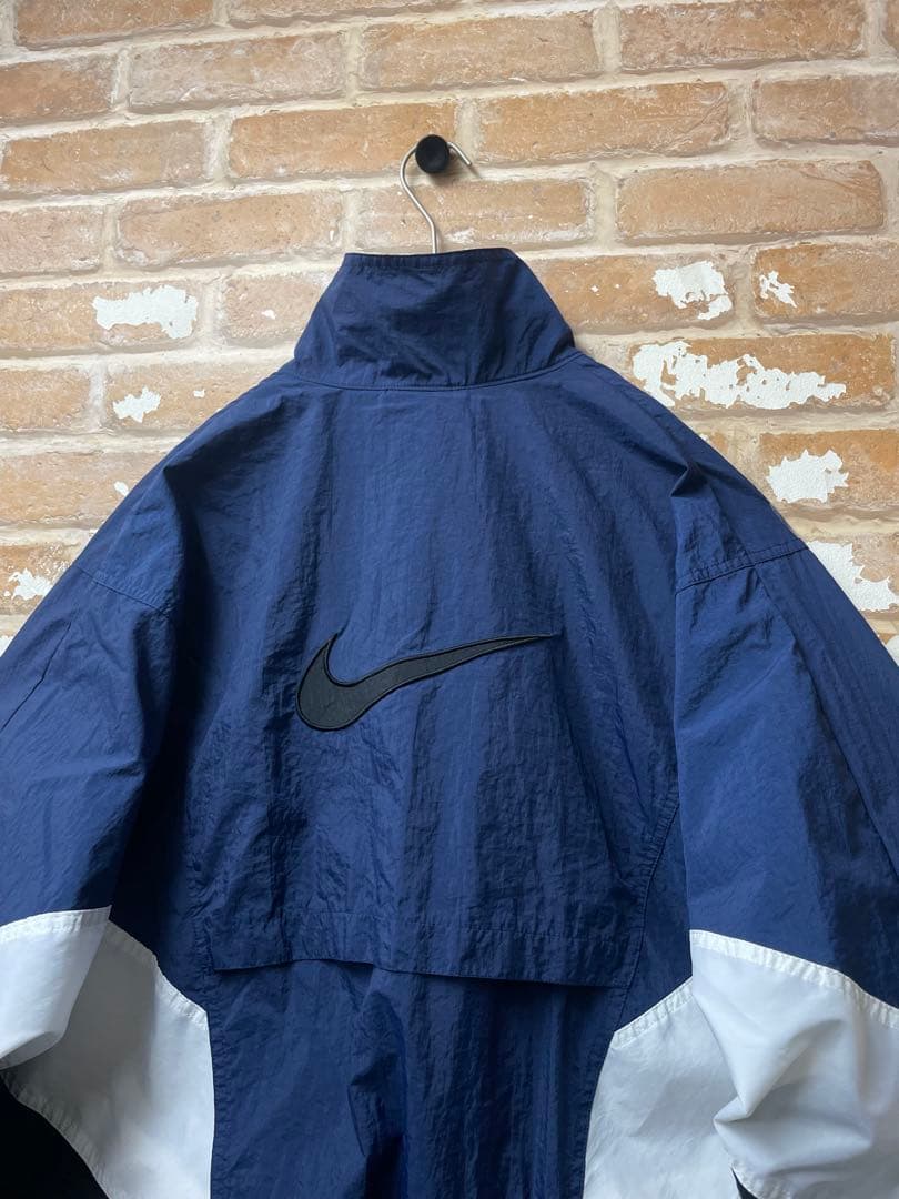 90s NIKE ナイキ　ナイロンジャケット　y2k ネイビー　刺繍　銀タグ