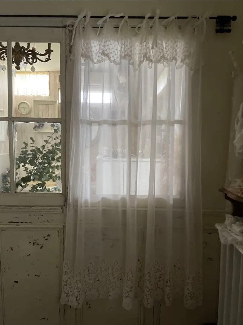 フランスアンティーク　手刺繍　レースカーテン