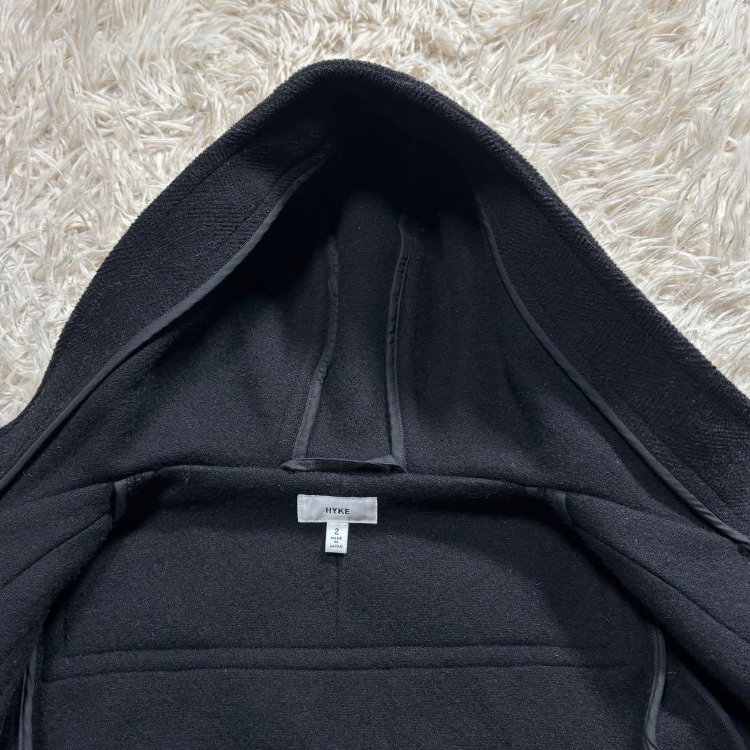 HYKE ハイク　ダッフルコート ヘリンボーン　白トグル　ブラック　サイズ2