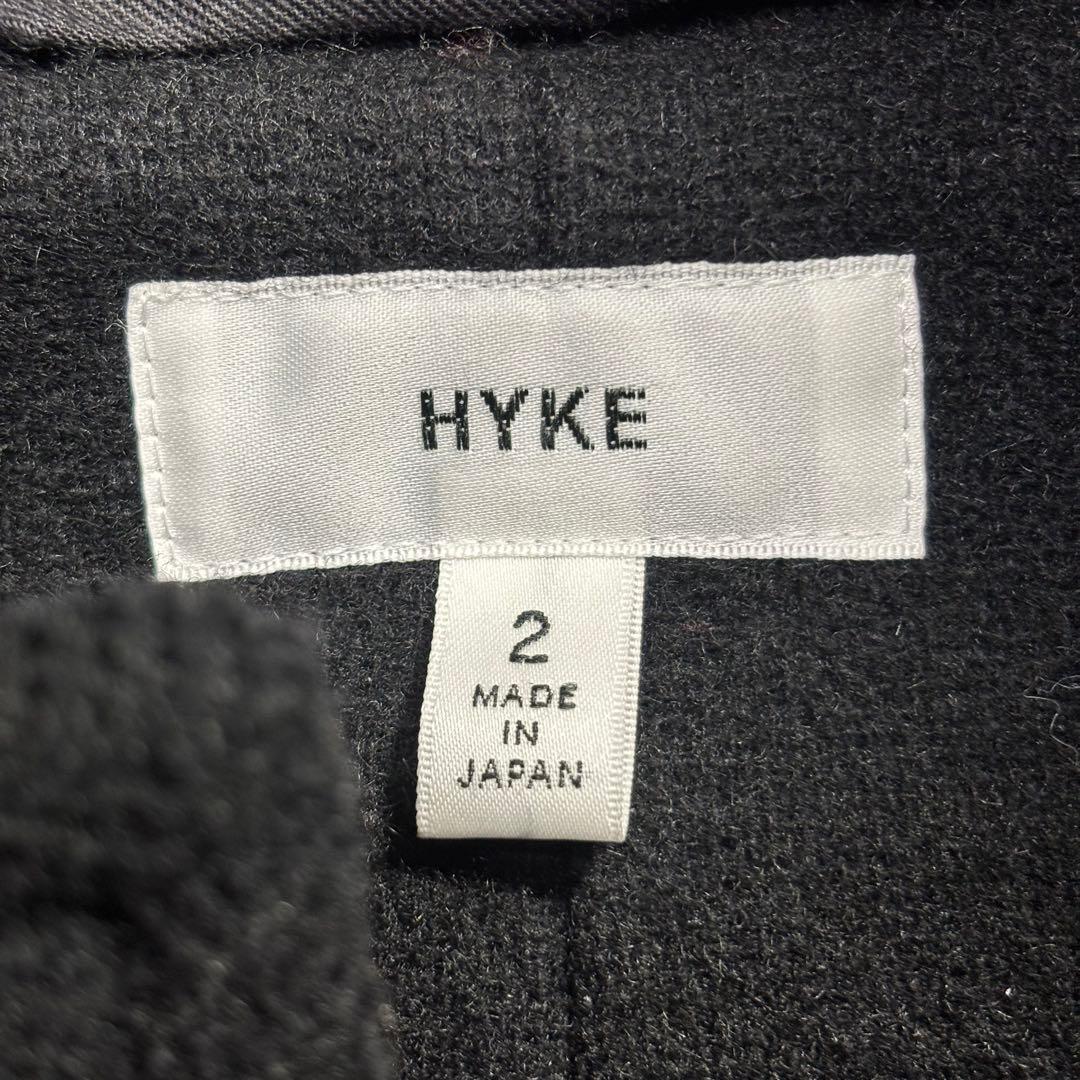 HYKE ハイク　ダッフルコート ヘリンボーン　白トグル　ブラック　サイズ2