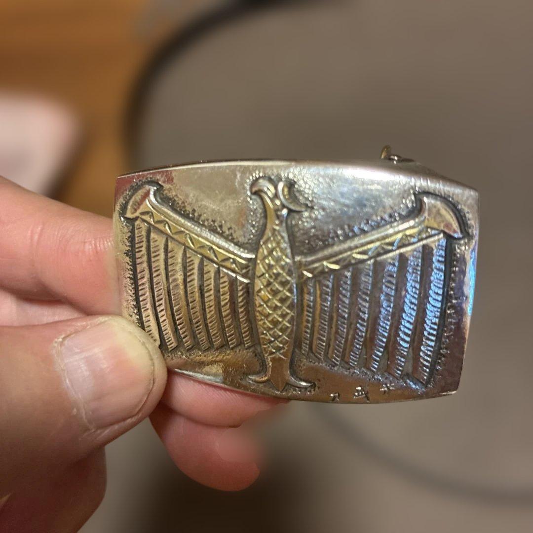 鷲デザインのレザーベルト　シルバー銀製950