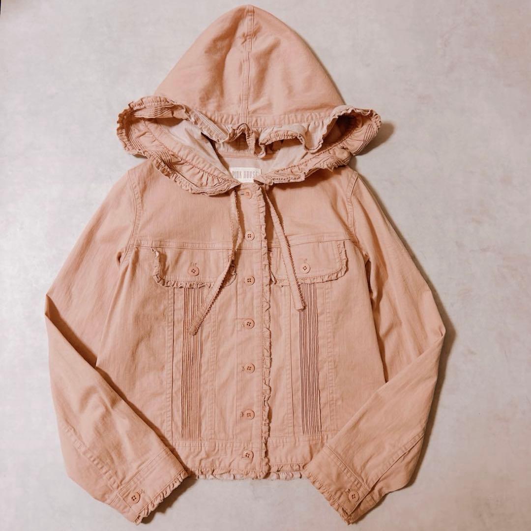 ピンクハウス デニム調 ブラウス ピンタック フリル　リボン フード ジャケット