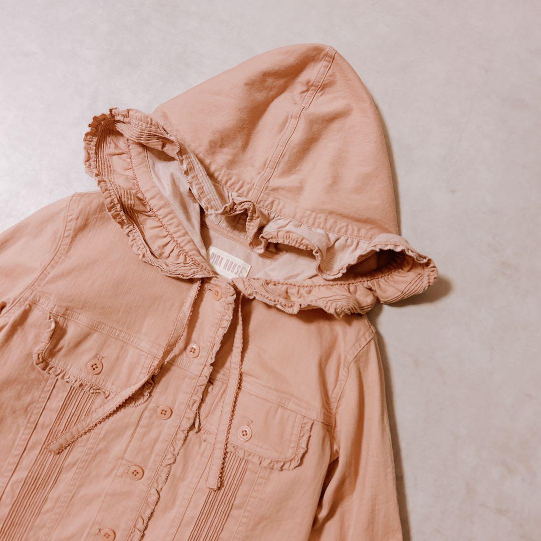 ピンクハウス デニム調 ブラウス ピンタック フリル　リボン フード ジャケット
