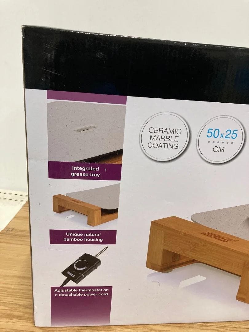 Princess テーブルグリル ストーン　木製台　 約60cm x 30cm